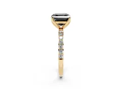 Fancy Black Asscher Cut Diamond Solitaire Engagement Ring Set in Yellow gold with Round Pavé Band and Prong Setting