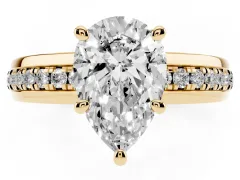 Pear Cut Diamond Solitaire Ring Set in Yellow gold with Channel Set Band and Prong Setting
