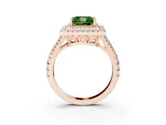 Fancy Green Princess Cut Diamond Double Halo Ring Set in Rose gold with Pavé Band
