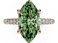 Fancy Green Marquise Cut Diamond Solitaire Ring Set in Rose gold with Brilliant Pavé Band and Prong Setting