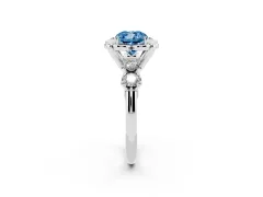 Fancy Blue Cushion Cut Diamond Floral Halo Ring Set in Silver with Shared Prong Band