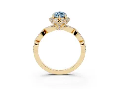 Fancy Blue Marquise Cut Diamond Halo Twist Band Solitaire Ring Set in Yellow gold with Prong-Set Center Stone