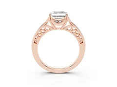 Asscher Cut Diamond Halo Ring Set in Rose gold with Channel Set Band and Prong Setting
