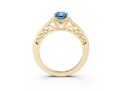 Fancy Blue Radiant Cut Diamond Halo Ring Set in Yellow gold with Channel Set Band and Prong Setting