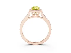 Fancy Yellow Radiant Cut Diamond Halo Engagement Ring Set in Rose gold with Round Pavé Shoulders and Heart Gallery