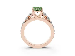 Fancy Green Oval Cut Diamond Pavé Engagement Ring Set in Rose gold with Prong Setting