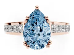 Fancy Blue Pear Cut Diamond Channel Set Solitaire Engagement Ring Set in Rose gold with Prong Setting