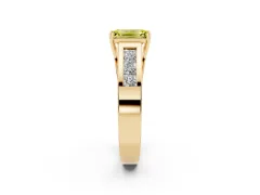 Fancy Yellow Emerald Cut Diamond Solitaire Ring Set in Yellow gold with Channel-Set Accent Stones and Prong Setting