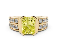 Fancy Yellow Radiant Cut Diamond Wide Channel Set Band Ring Set in Yellow gold with Bezel Setting