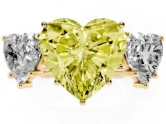 Fancy Yellow Heart Cut Diamond Three-Stone Ring Set in Yellow gold with Braided Band