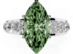 Fancy Green Marquise Cut Diamond Pavé Engagement Ring Set in Silver with Prong Setting