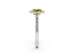 Fancy Yellow Radiant Cut Diamond Halo Ring Set in Platinum with Pavé Milgrain Band