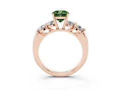 Fancy Green Cushion Cut Diamond Five-Stone Prong Set Ring Set in Rose gold with Classic Band