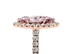 Fancy Pink Marquise Cut Diamond Halo Pavé Engagement Ring Set in Rose gold with Prong Setting