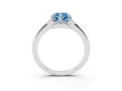 Fancy Blue Cushion Cut Diamond Round Cluster Halo Ring Set in Silver with Solitaire Band and Prong Setting