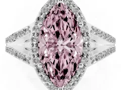 Fancy Pink Marquise Cut Diamond Halo Split Shank Pavé Ring Set in Platinum with Prong Setting