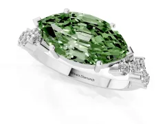 Fancy Green Marquise Cut Diamond Ring Set in Platinum with Scattered Round Accents