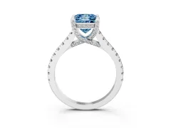 Fancy Blue Princess Cut Diamond Solitaire Ring Set in Silver with Brilliant Pavé Band and Prong Setting