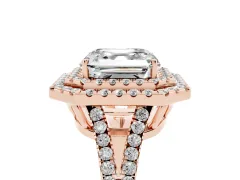 Asscher Cut Diamond Double Halo Ring Set in Rose gold with Pavé Band