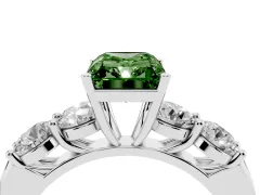 Fancy Green Radiant Cut Diamond Five-Stone Prong Set Ring Set in Platinum with Classic Band