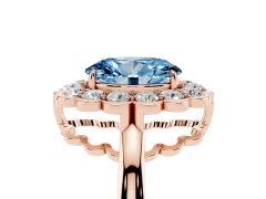 Fancy Blue Oval Cut Diamond Halo Cluster Engagement Ring Set in Rose gold with Solitaire Band and Prong Setting