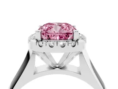 Fancy Pink Cushion Cut Diamond Halo Solitaire Engagement Ring Set in Silver with Square Band and Prong Setting