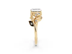 Asscher Cut Diamond Solitaire Twist Engagement Ring Set in Yellow gold with Pavé Leaf Accents