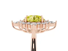Fancy Yellow Round Cut Diamond Cluster Halo Ring Set in Rose gold with Marquise and Round Accents