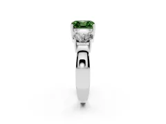 Fancy Green Asscher Cut Diamond Three-Stone Ring Set in White gold with Round Side Stones and Classic Band