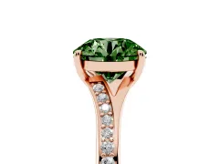 Fancy Green Round Cut Diamond Solitaire Ring Set in Rose gold with Pavé Accent Band and Classic Prong Setting