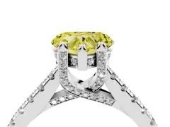 Fancy Yellow Heart Cut Diamond Solitaire Ring Set in Platinum with Brilliant Pavé Band and Prong Setting
