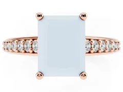Radiant Cut Diamond Prong Set Solitaire Engagement Ring Set in Rose gold with Pavé Band
