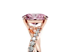 Fancy Pink Oval Cut Diamond Twisted Pavé Band Ring Set in Rose gold with Prong Setting
