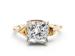 Princess Cut Diamond Solitaire Ring Set in Yellow gold with Polished Twist Band