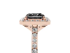 Fancy Black Asscher Cut Diamond Halo Engagement Ring Set in Rose gold with Round Pavé Shoulders and Heart Gallery