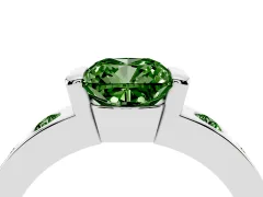 Fancy Green Cushion Cut Diamond Channel-Set Band Ring Set in White gold with Bezel Prong Setting