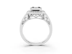 Fancy Black Asscher Cut Diamond Halo Ring Set in Platinum with Pavé and Bezel Accent Split Shank