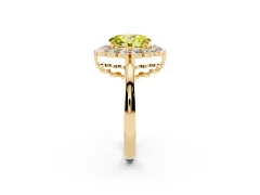 Fancy Yellow Oval Cut Diamond Halo Cluster Engagement Ring Set in Yellow gold with Solitaire Band and Prong Setting