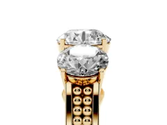 Round Cut Diamond Three-Stone Ring Set in Yellow gold with Textured Band