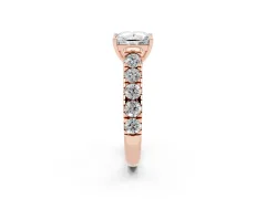 Princess Cut Diamond Solitaire Ring Set in Rose gold with Cut-Down Micro Pavé Band and Prong Setting