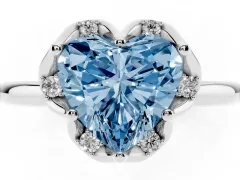 Fancy Blue Heart Cut Diamond Round Cluster Halo Ring Set in White gold with Solitaire Band and Prong Setting