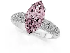 Fancy Pink Marquise Cut Diamond Pavé Band Solitaire Ring Set in White gold with Close-Set Accent Stones and Prong Setting