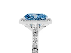Fancy Blue Radiant Cut Diamond Halo Engagement Ring Set in Platinum with Round Pavé Shoulders and Heart Gallery