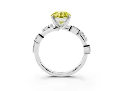 Fancy Yellow Round Cut Diamond Solitaire Ring Set in Silver with Twisted Marquise Accent Band