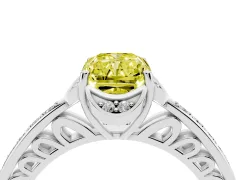 Fancy Yellow Radiant Cut Diamond Halo Ring Set in Silver with Channel Set Band and Prong Setting