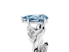 Fancy Blue Pear Cut Diamond Solitaire Ring Set in Silver with Twisted Marquise Accent Band