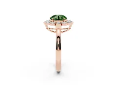 Fancy Green Round Cut Diamond Halo Cluster Engagement Ring Set in Rose gold with Solitaire Band and Prong Setting
