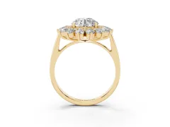 Round Cut Diamond Floral Double Halo Ring Set in Yellow gold with Round Petals