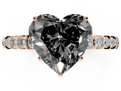 Fancy Black Heart Cut Diamond Solitaire Engagement Ring Set in Rose gold with Pavé Band and Prong Setting