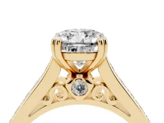 Cushion Cut Diamond Channel Set Solitaire Engagement Ring Set in Yellow gold with Prong Setting